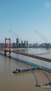 城市航拍武汉鹦鹉洲长江大桥竖屏航拍
